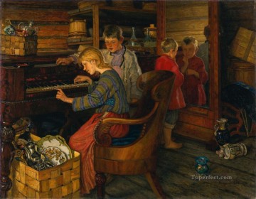 ニコライ・ペトロヴィッチ・ボグダノフ・ベルスキー Painting - ピアノによる子供たち ニコライ・ボグダノフ・ベルスキー